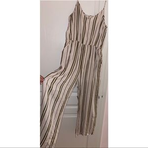 Size M Green & White/Cream Striped Jumpsuit